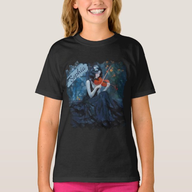 T-shirt Violoniste gothique Imaginaire foncé dans le jardi (Devant)