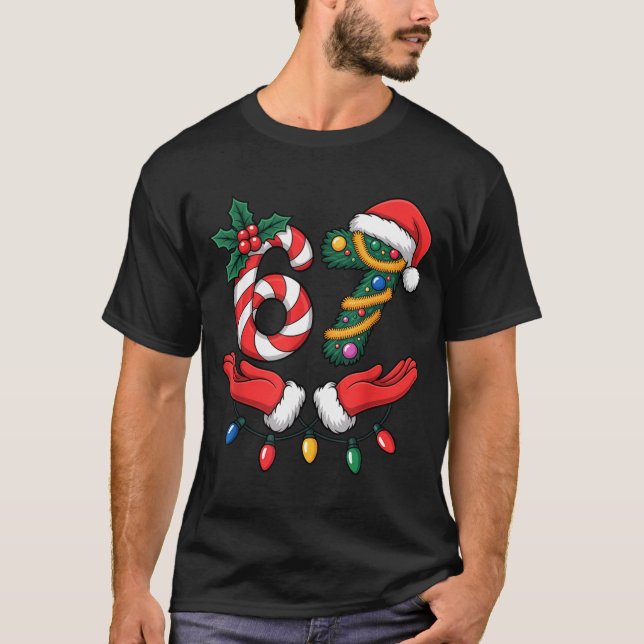 T-shirt Viral 67 Hands Gesture Candy Canes Santa Holiday K (Devant)
