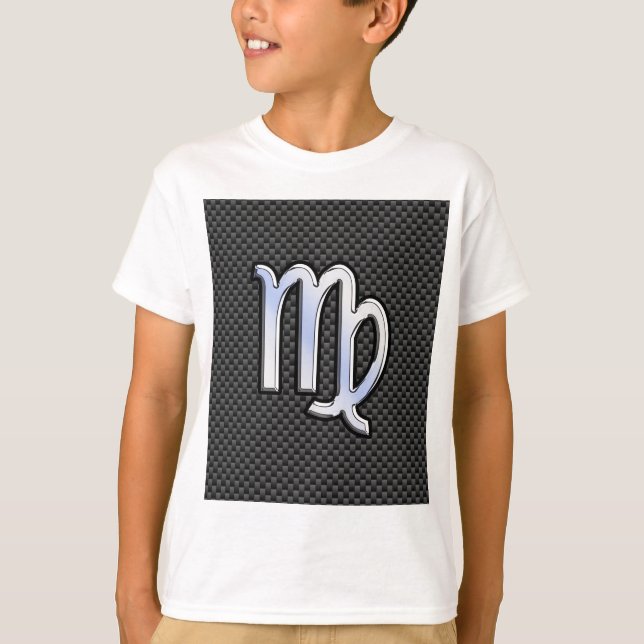 T-shirt Virgo Zodiac Sign on Charcoal Carbon Fiber Style (Devant)