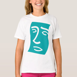 T-shirt Visage Abstrait Moderne Art Linéaire Sarcelle