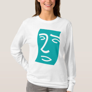 T-shirt Visage Abstrait Moderne Art Linéaire Sarcelle