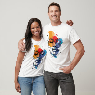 T-shirt Visage artistique abstrait en lignes fluides