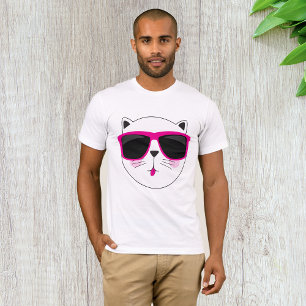 T-shirt Visage de chat cool avec lunettes de soleil roses