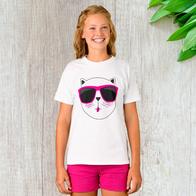 T-shirt Visage de chat cool avec lunettes de soleil roses  (Créateur téléchargé)