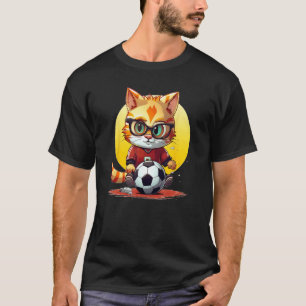 T-shirt Visage de chat de football drôle avec des lunettes