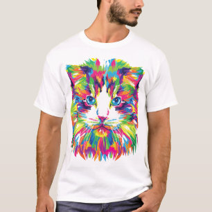 T-shirt Visage de Chat Design Géométrique Prismatique-3245