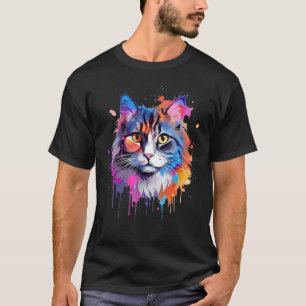 T-shirt Visage de chat Ragamuffin coloré en éclaboussure a
