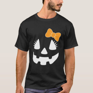 T-shirt Visage de citrouille girly avec Halloween ruban ci