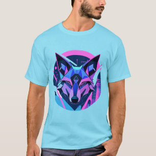 T-shirt Visage de loup néon futuriste dans l'art géométriq