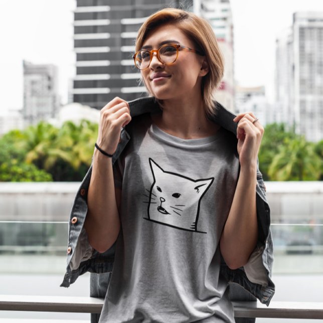 T-shirt Visage de mème de chat blanc (Créateur téléchargé)