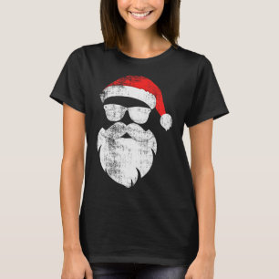 T-shirt Visage de Père Noël Hipster Drôle Avec Chapeau Bar