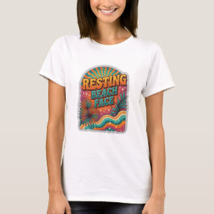 T-shirt Visage de plage au repos orange élégant - Art text