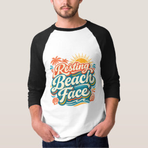 T-shirt Visage de plage décontracté Rétro Été Ambiance Côt