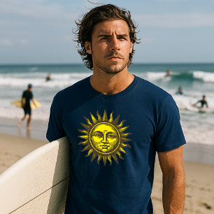 T-shirt Visage de Soleil Art Céleste Style Gravure sur Boi