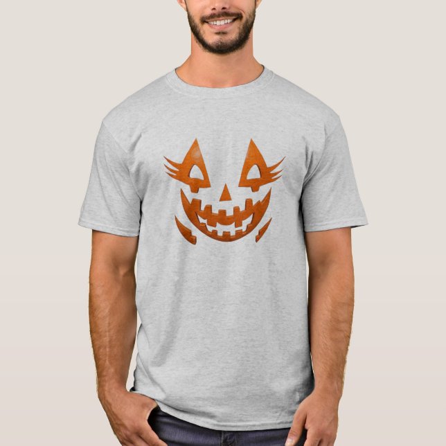 T-shirt visage de sourire citrouille | Jolie Hallo (Devant)