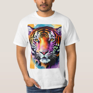 T-shirt Visage de Tigre Géant avec des Reflets Violets