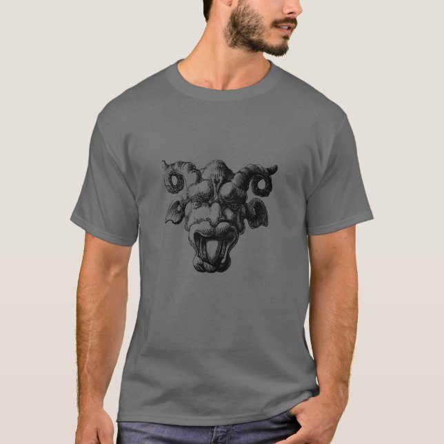 T-shirt Visage démoniaque effrayant avec des cornes (Devant)