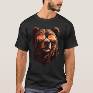 T-shirt Visage d'ours drôle avec lunettes de soleil Ours c