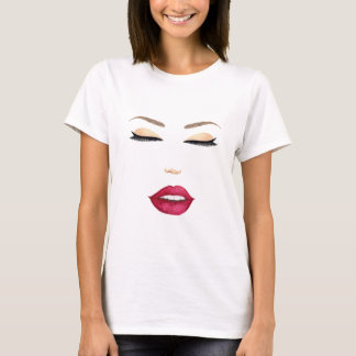 T-shirt Visage femelle stylisé d'aquarelle avec les lèvres