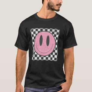 T-shirt Visage Souriant à Motif à Damier Rétro