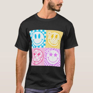 T-shirt Visage Sourire Heureux Rétro Motif à Carreaux Vibe