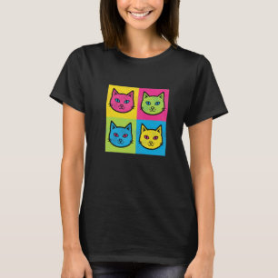 T-shirt Visages de chats drôles d'art pop Style rétro amat