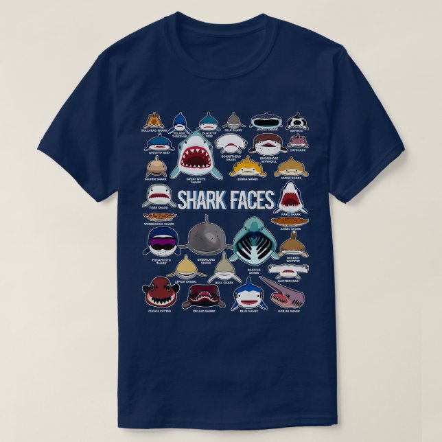 T-shirt Visages de requin Type de requin Drôle cadeau (Design devant)