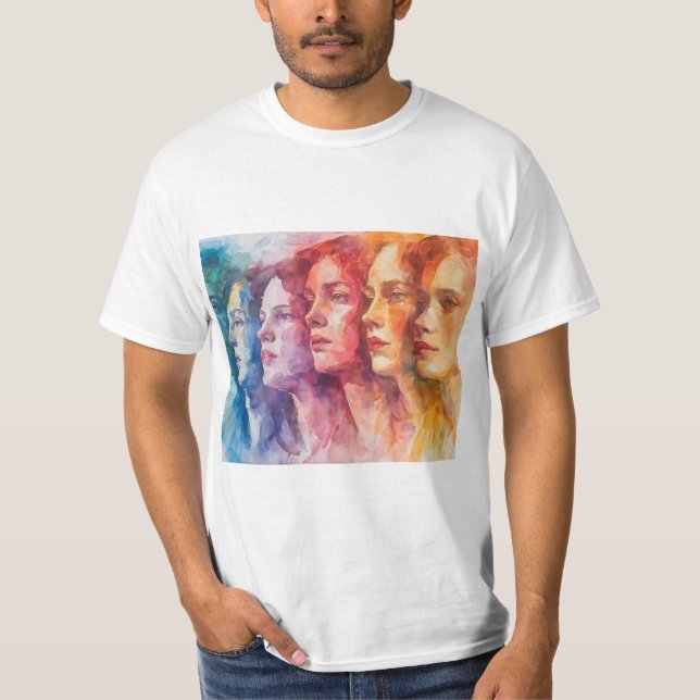 T-shirt Visages des femmes - Peinture aquarelle (Devant)