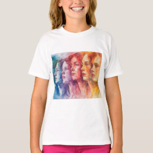 T-shirt Visages des femmes - Peinture aquarelle
