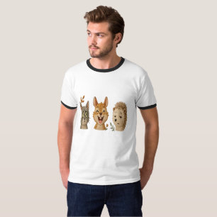 T-shirt Visages Fantaisistes de la Forêt – Animaux Brodé M