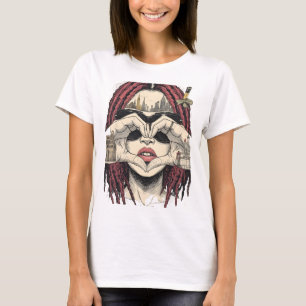 T-shirt Vision de cœur urbain : Dreads roses, Skyline de l