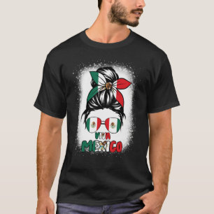 T-shirt Viva Mexico Femmes Messy Bun Cheveux Drapeau Mexic