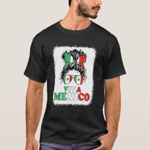 T-shirt Viva Mexico Messy Bun Drapeau Mexicain Cinco de Ma