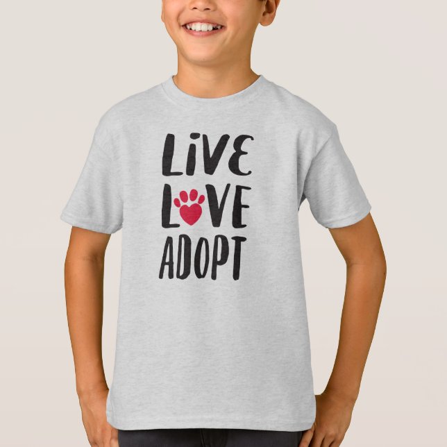 T-shirt Vivant. Amour. Adoptez l'adoption de l'animal (Devant)