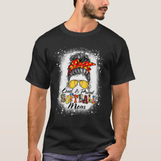 T-shirt Vivant Et Fière Bleu Softball Maman Messy Bun Hai