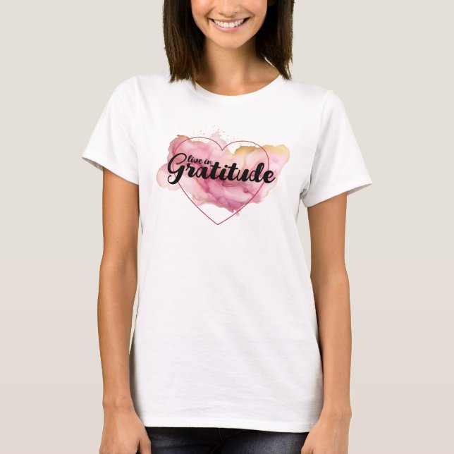 T-shirt Vivez Dans L'Encre Rose Gratitude (Devant)
