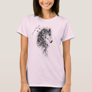T-shirt "Vivez le rêve B&W Whimsical Abstrait Horse