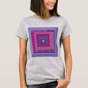 T-shirt Vivez votre vie Aimez votre vie Coeur Carré pourpr