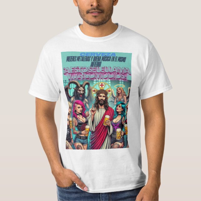 T-shirt Viviendo Como Dios: Cristo y Su Fiesta de Cerveza (Devant)