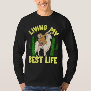 T-shirt Vivre Ma Meilleure Vie Adorable Sloth Riding Llama