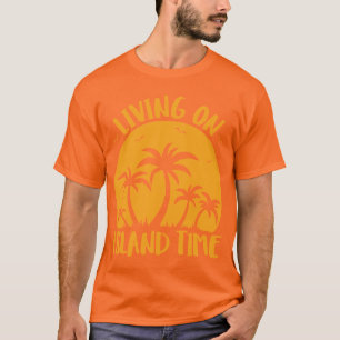 T-shirt Vivre Sur L'Île Palmiers Et Coucher De Soleil