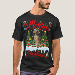 T-shirt Vizsla Amoureux des chiens Éclairage Noël Chapeau