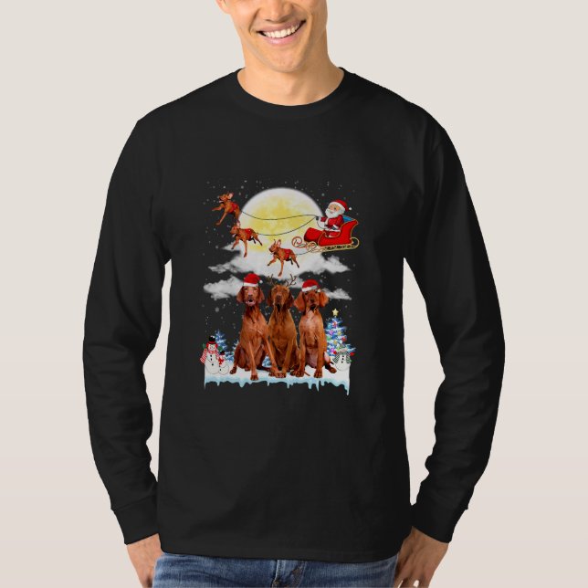 T-shirt Vizsla Chien Père Noël Sleigh Apprenti Noël  (Devant)