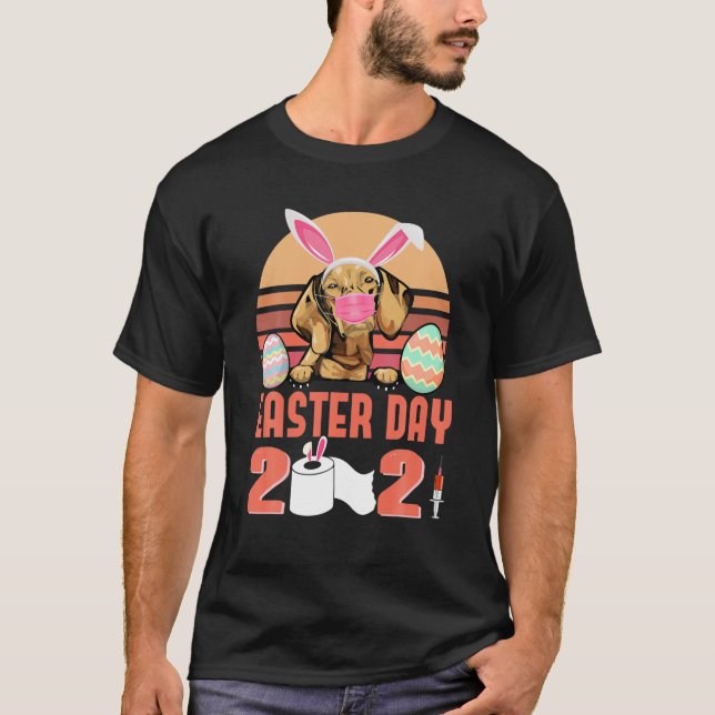 T-shirt Vizsla Chien Visage Masque Lapin Oeuf Lapin Jour d (Devant)