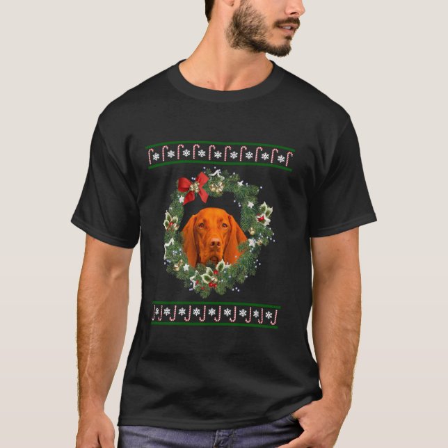 T-shirt Vizsla Christmas Tree Chien Père Noël Xmas Tee Paj (Devant)