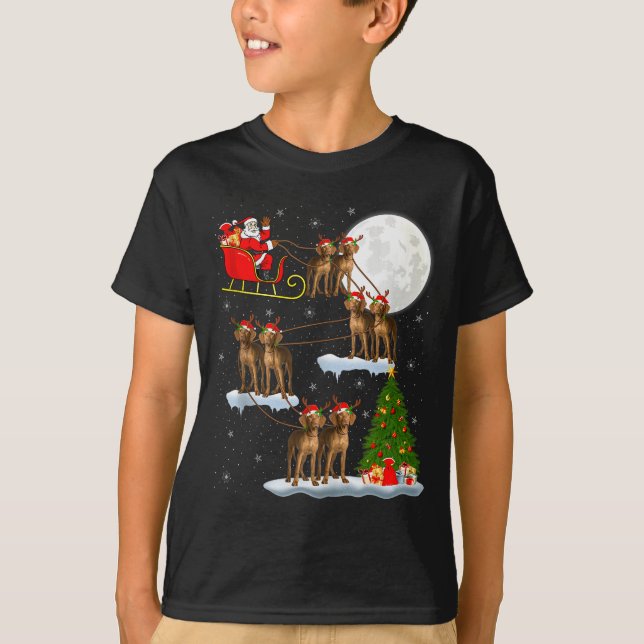 T-shirt Vizsla Dog Santa Sleigh Flying Funny Magical Chris (Devant)