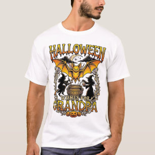 T-shirt Vœux Halloween Grand-Père Chauve-Souris Chaudron d