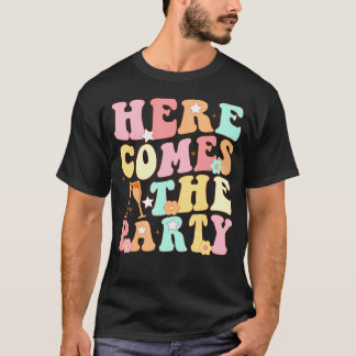 T-shirt Voici la mariée de la fête Groovy Bachelorette Mat