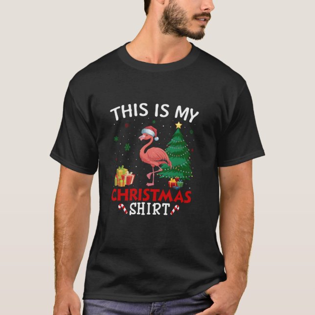 T-shirt Voici le pyjama de Noël Mon Flamant rose Père Noël (Devant)