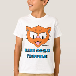 T-shirt "VOICI LES ENNUIS !" Chat de dessin animé Drôle En